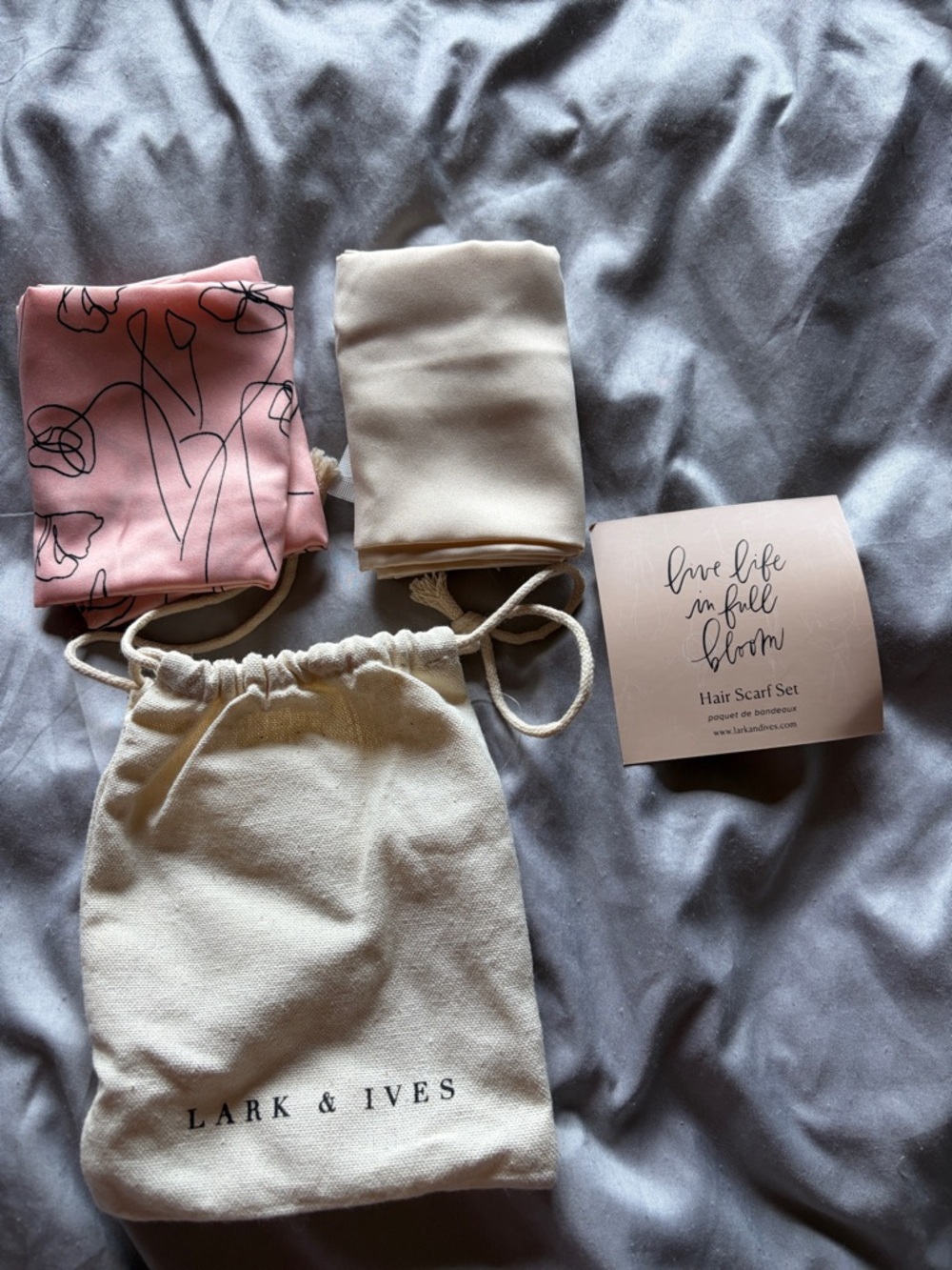 Lark & Ives Pink and Cream Hair Scarf Set